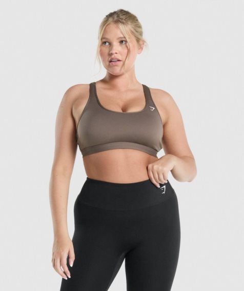 Staniki Sportowe Gymshark Scoop Neck Damskie Brązowe | PL 612JNQ